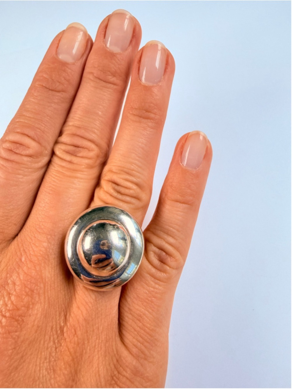 Modernist Saucer Disk Bullseye 925 Sterling Silver Jensen Vintage Ring - Picture 3 of 11